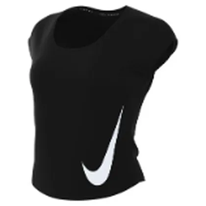 Nike Tempo Swoosh camiseta de running para dama · Negro / Plata / Blanco
